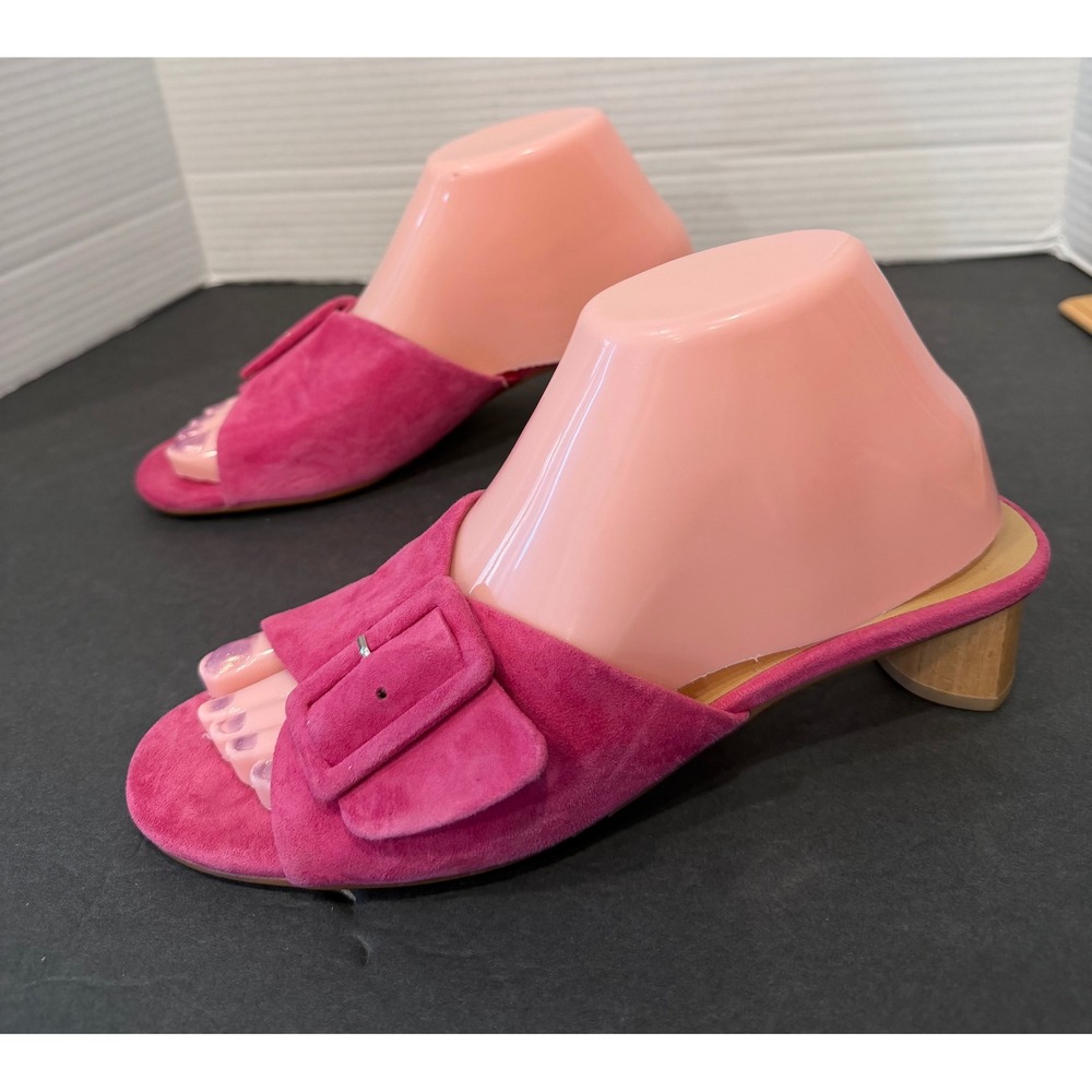 Vaneli Hilo Fuchsia Pink Suede Buckle Low Block Heel Peep Slider Sandals 8M